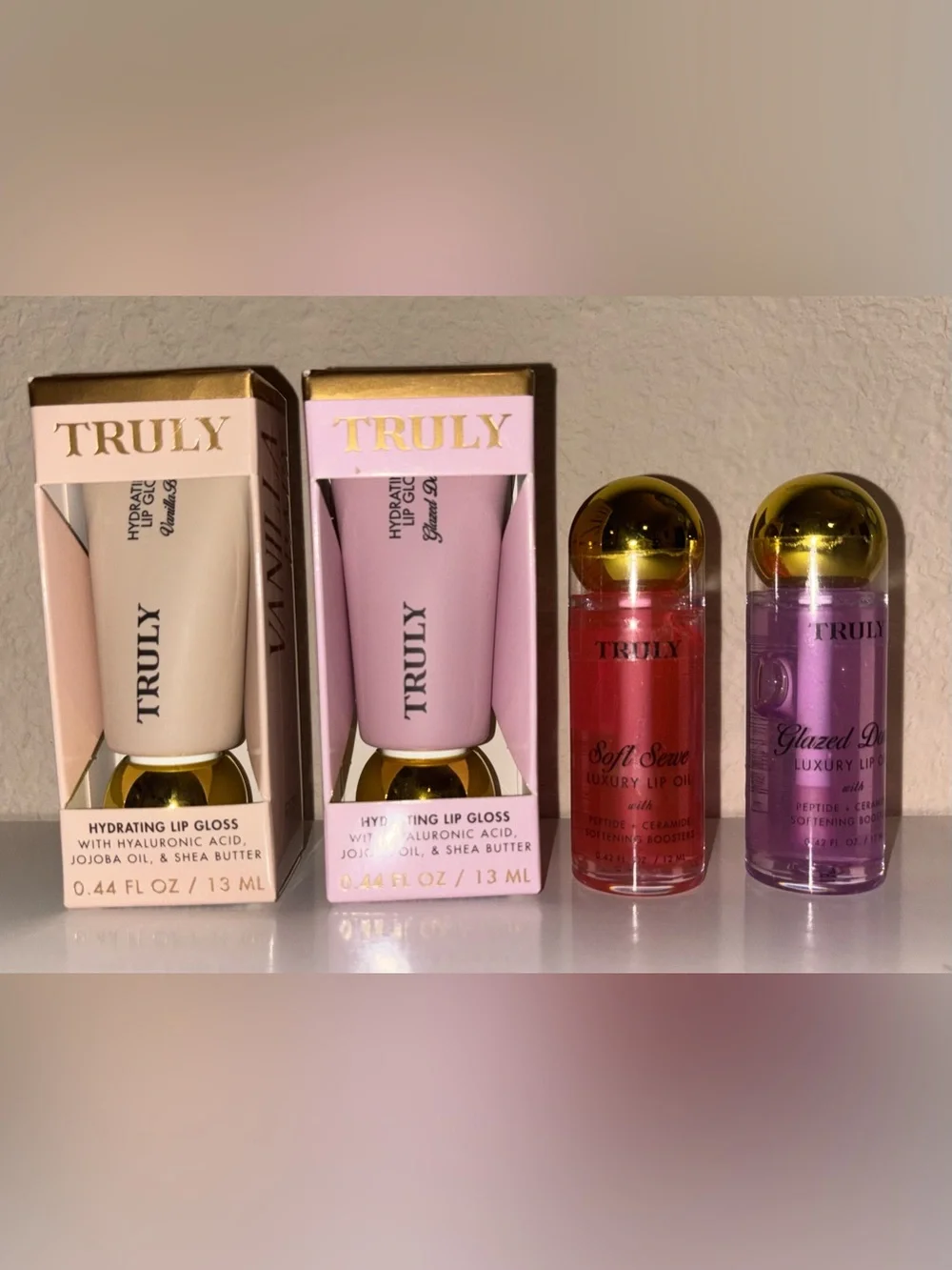 Set of 4 Truly Beauty Luxury Peptide Lip Oils & Glosses NWT